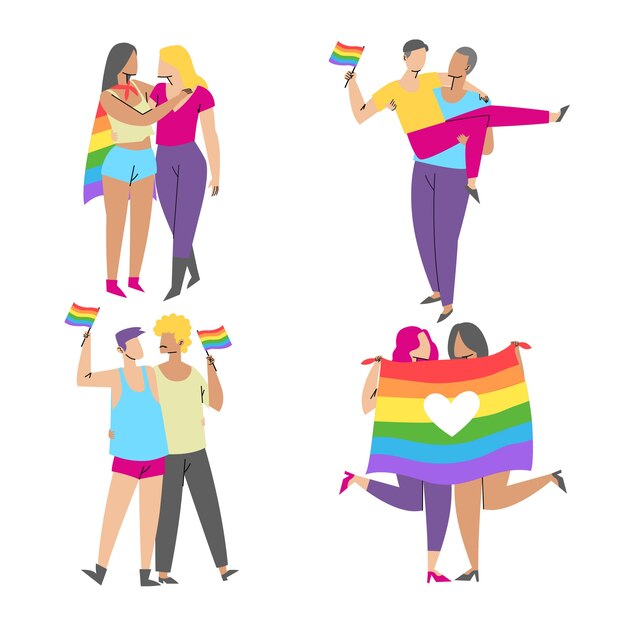 Parejas y familias celebrando el día del orgullo