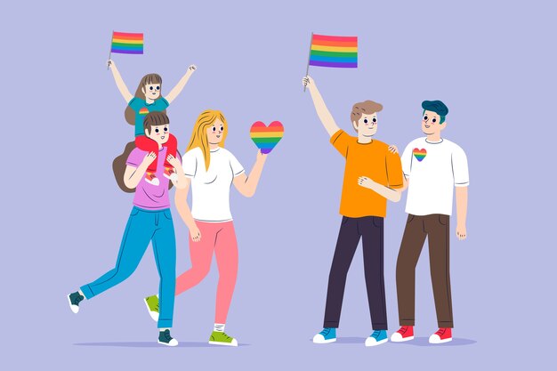 Parejas y familias celebrando el día del orgullo