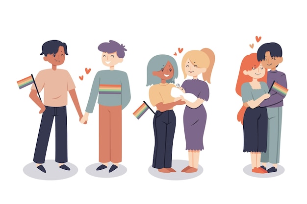 Parejas y familias celebrando el día del orgullo