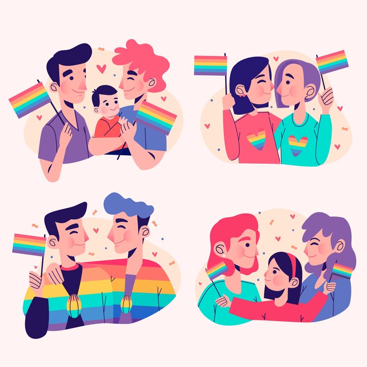 Vector gratuito parejas y familias celebrando el día del orgullo