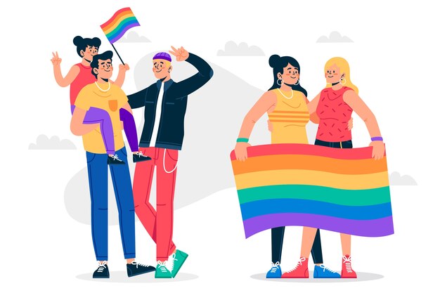 Parejas y familias celebrando el día del orgullo
