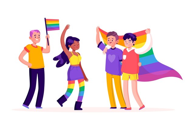 Parejas y familias celebrando el día del orgullo