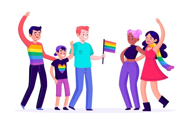 Parejas y familias celebrando el día del orgullo