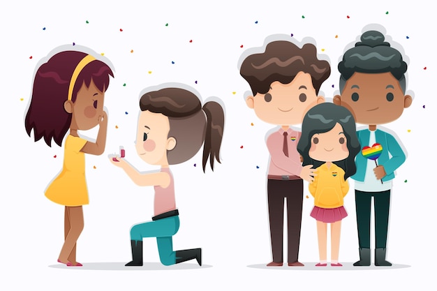 Vector gratuito parejas y familias celebrando el día del orgullo