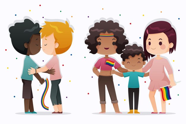 Parejas y familias celebrando el día del orgullo