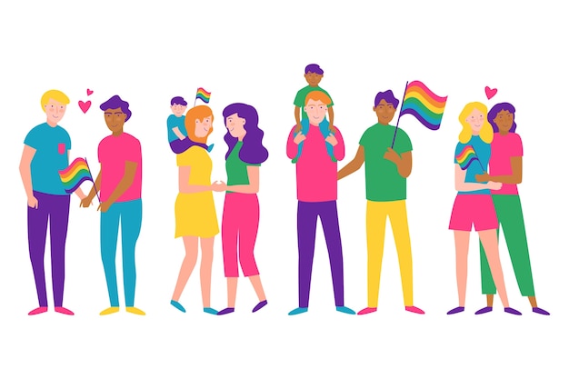 Parejas y familias celebrando ilustraciones del día del orgullo