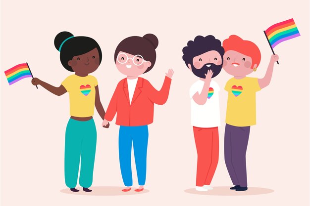 Parejas y familias celebrando el orgullo juntos