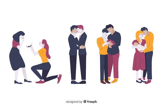 Vector gratuito parejas y familias del día del orgullo lgbt