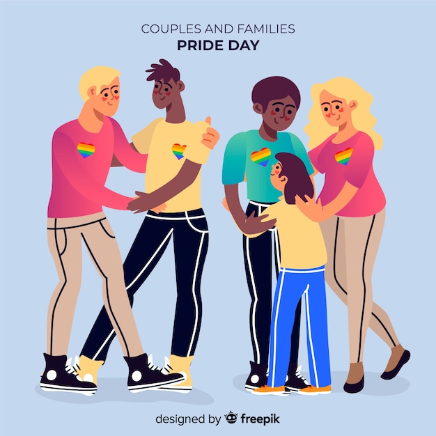 Vector gratuito parejas y familias del día del orgullo lgbt