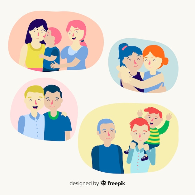 Vector gratuito parejas y familias del día del orgullo lgbt