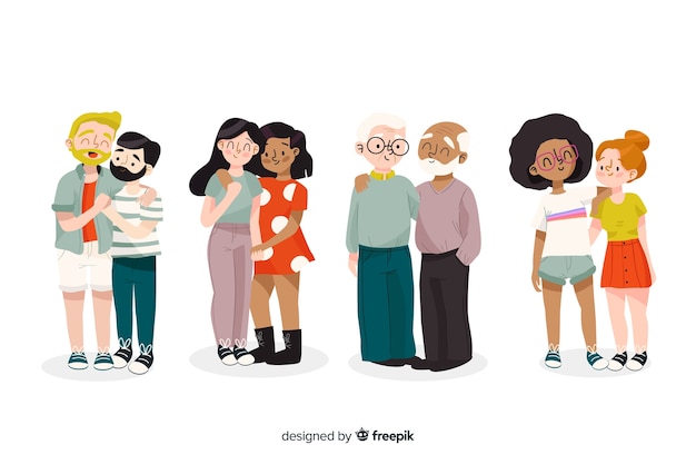 Vector gratuito parejas y familias del día del orgullo lgbt