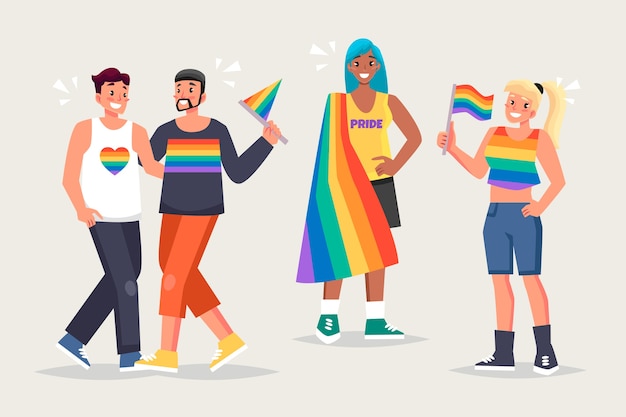 Parejas felices celebrando el día del orgullo