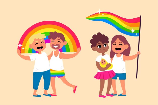 Parejas felices celebrando el orgullo