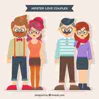 Vector gratuito parejas hipster felices con ropas coloridas