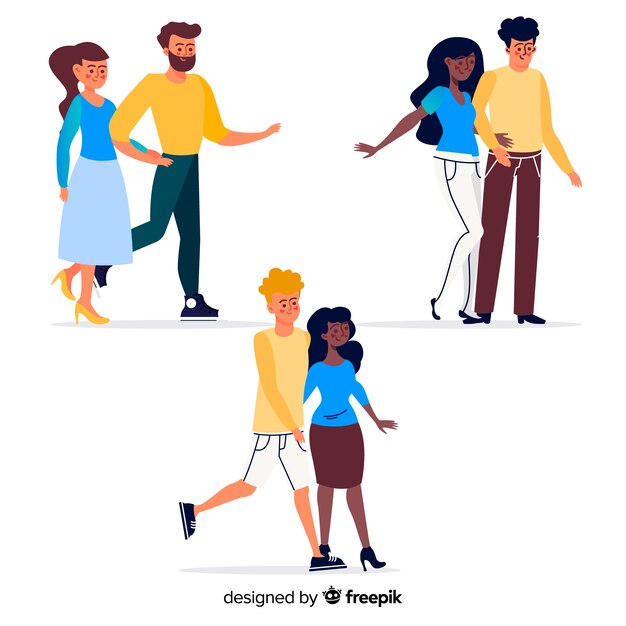 Parejas jóvenes caminando juntas