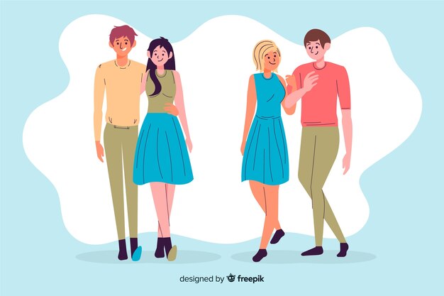 Parejas jóvenes caminando juntas