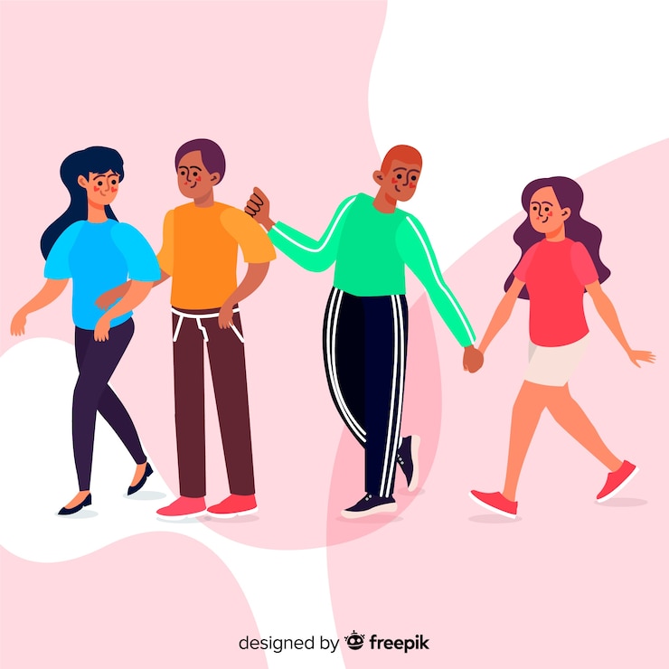 Vector gratuito parejas jóvenes caminando juntas