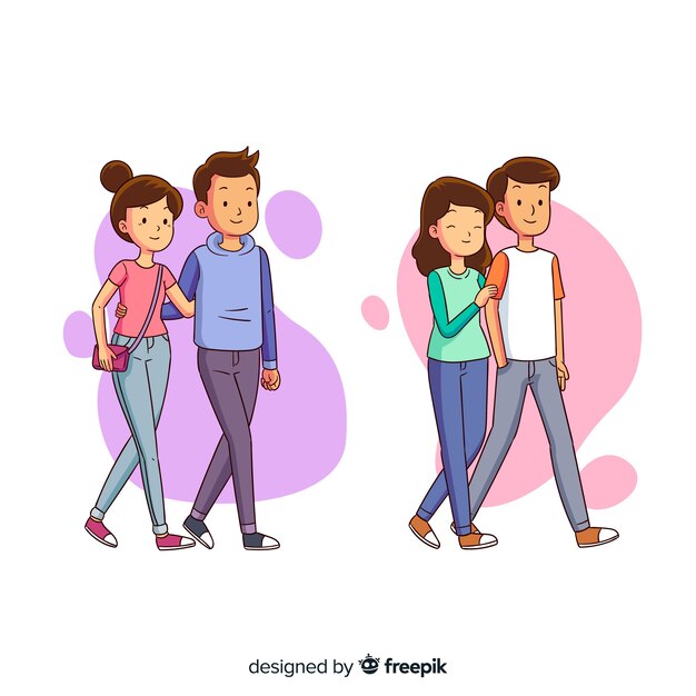Parejas jóvenes caminando juntas