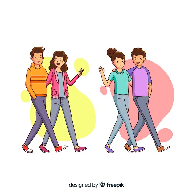 Parejas jóvenes caminando juntas