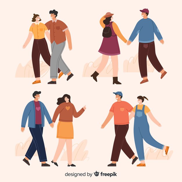 Parejas jóvenes caminando juntas