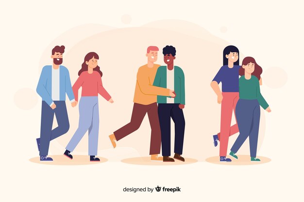 Parejas jóvenes caminando juntas