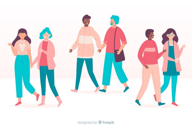 Parejas jóvenes caminando juntas