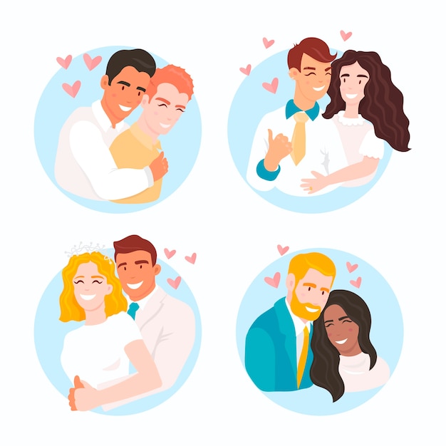 Vector gratuito parejas de novios enamorados