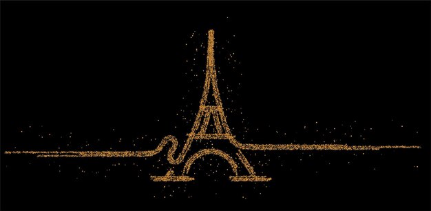 París, Torre Eiffel, arte de dibujos animados de París, postal, ilustración de vector de arte de partículas