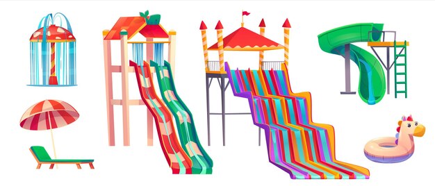 Parque acuático de verano con toboganes