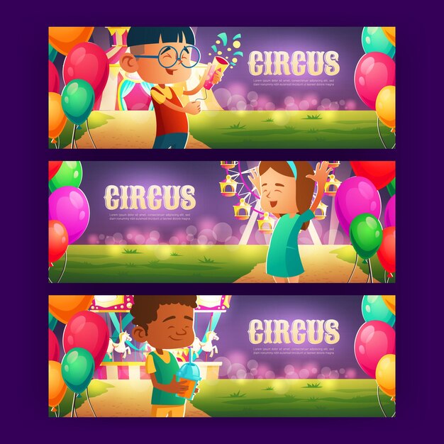 Parque de atracciones con carpa de circo y fuegos artificiales