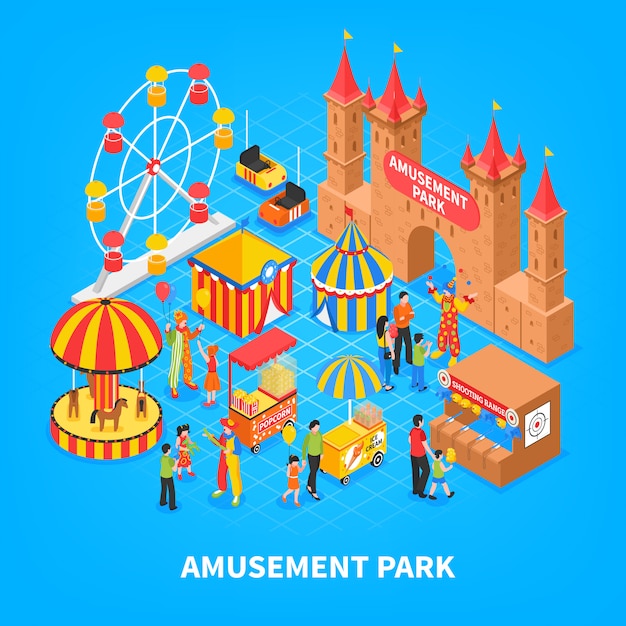 Parque de atracciones ilustración isométrica