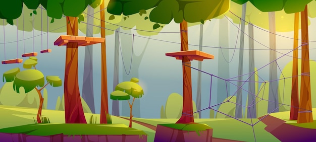 Vector gratuito parque de aventuras, centro de escalada con cuerdas en el bosque