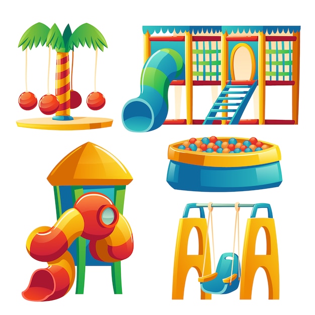 Vector gratuito parque infantil con carrusel y tobogán