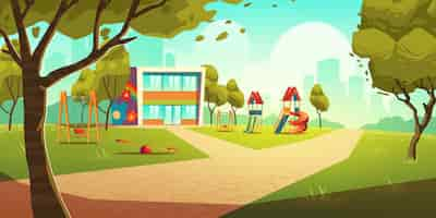 Vector gratuito parque infantil de jardín de infantes, ilustración del área de niños vacía