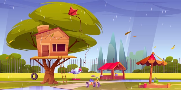 Vector gratuito parque infantil en tiempo de lluvia