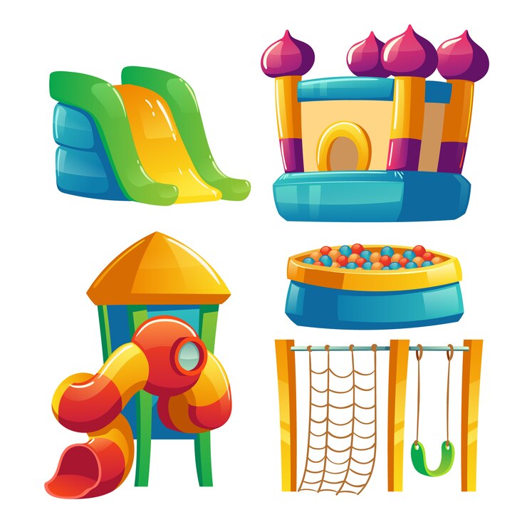 Vector gratuito parque infantil con trampolín y tobogán