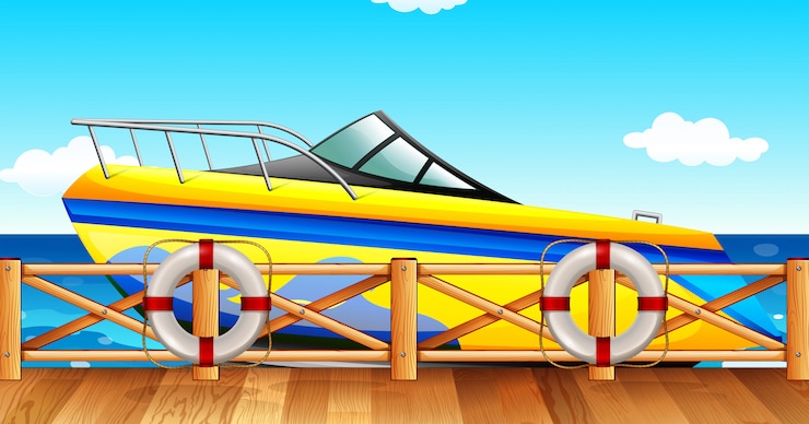 Vector gratuito parque de lanchas rápidas en el muelle