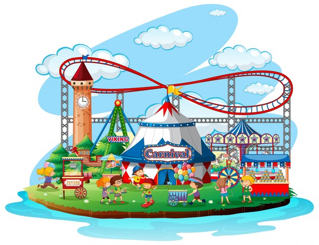 Parque temático de la feria de diversión sobre fondo aislado