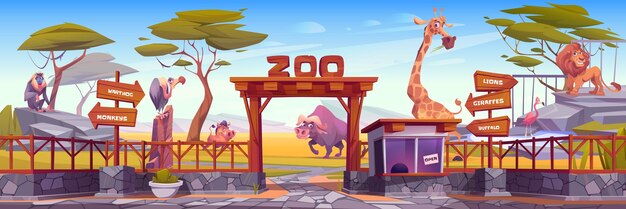 Parque zoológico con cerca de árboles de animales africanos