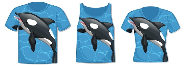 Vector gratuito parte delantera de la camiseta con plantilla de ballena orca