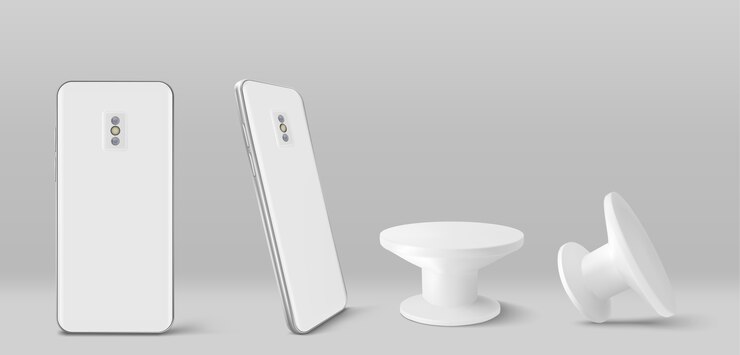 Vector gratuito parte posterior del teléfono inteligente y soporte de toma de corriente en la vista frontal y en ángulo