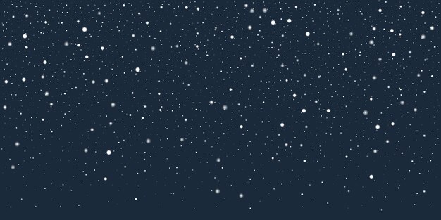Partículas de copo de nieve dispersas copos de nieve en un fondo azul profundo Ilustración vectorial
