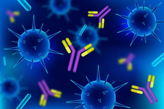 Partículas de virus que interactúan con moléculas de anticuerpos - antecedentes