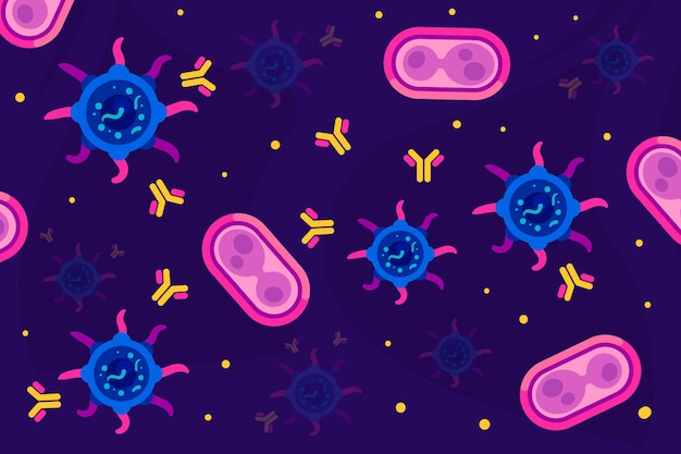 Partículas de virus que interactúan con moléculas de anticuerpos