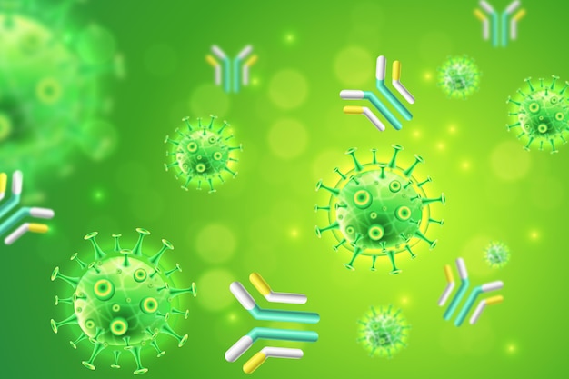 Partículas de virus que interactúan con moléculas de anticuerpos