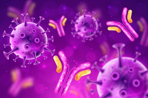 Partículas de virus que interactúan con moléculas de anticuerpos