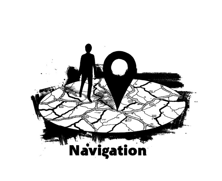 Vector gratuito pasador gpsnavigator maqueta con mapa en ilustración de vector de fondo blanco