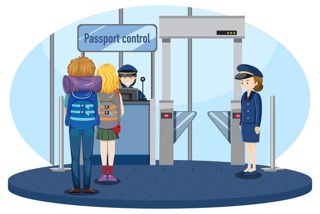 Pasajeros caminando por el control de pasaportes
