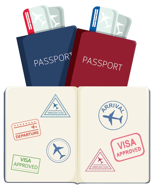 Pasaporte con billetes de avión sobre fondo blanco.