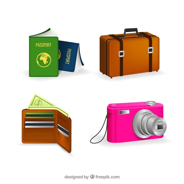Pasaporte con otros elementos de viaje 